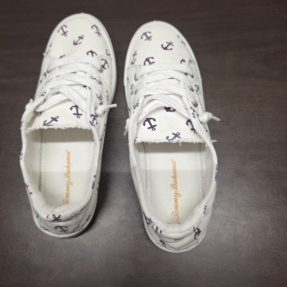 Tommy Bahama Womens 7 Nautical Anchor Sneakers White Canvas Casual Shoes - Picture 3 of 11